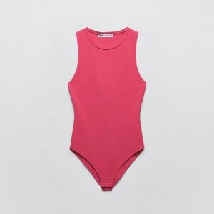 ZARA Hot Pink Sleeveless Bodysuit Fitted Scoop Neck One-Piece